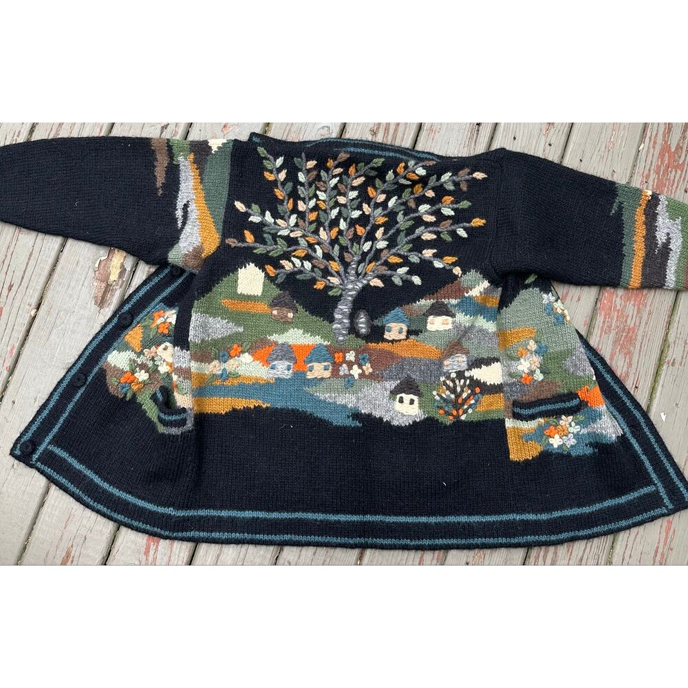 Vintage 80's Dobrila Cardigan Women's Wool Sweater coat handknit tree Oversized - Picture 2 of 16